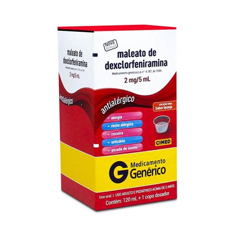 maleato de dexclorfeniramina 2mg 5ml solução oral 120ml cimed genérico